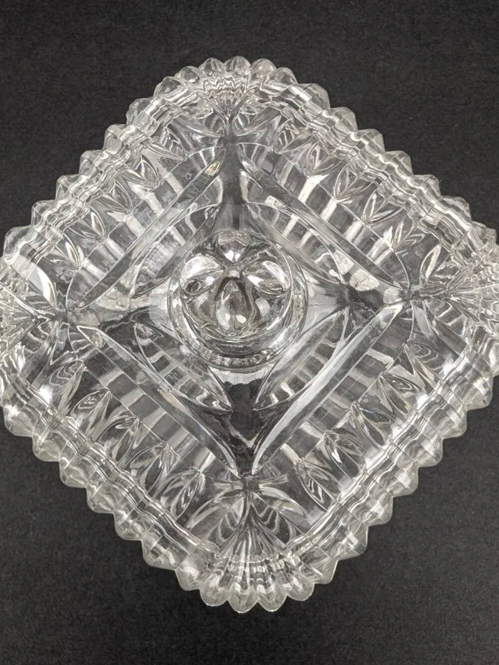 Vintage Anchor Hocking Square Clear Cut Glass Candy Nut Dish with Lid 6.5